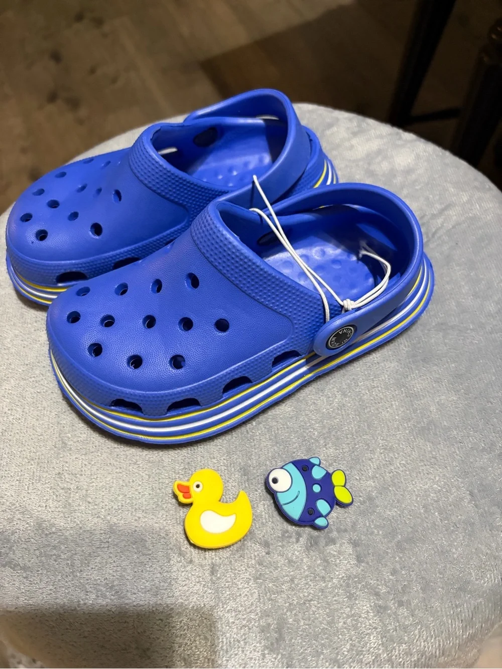 Kids Blue Slip-On Clogs with Striped Sole - Crocs Style